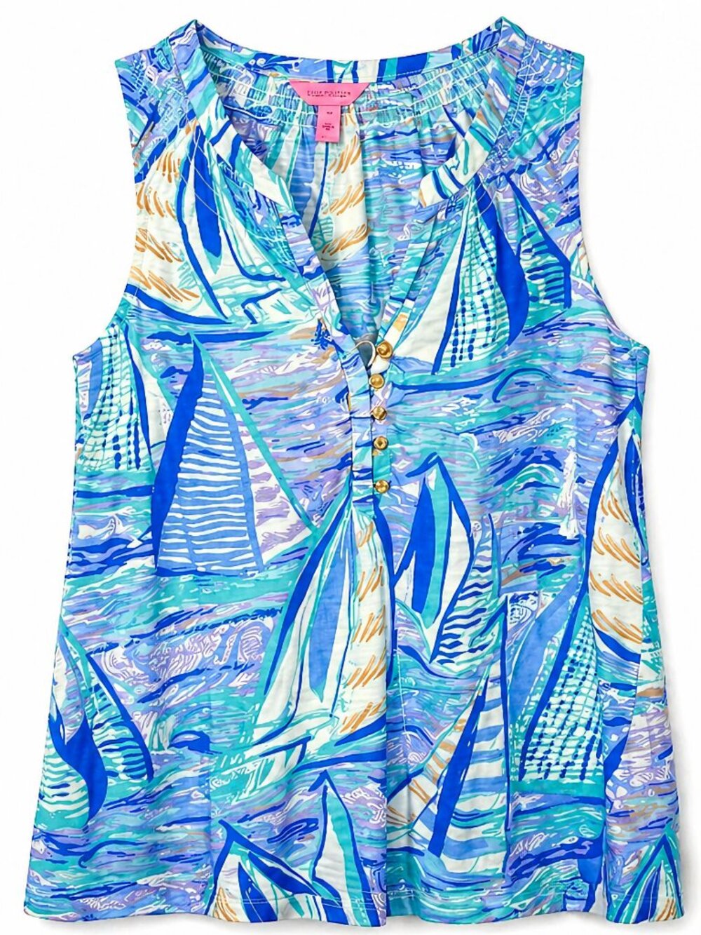 Lilly Pulitzer Essie Top Aboat Time Print Blue Sleeveless Tank Resort XS